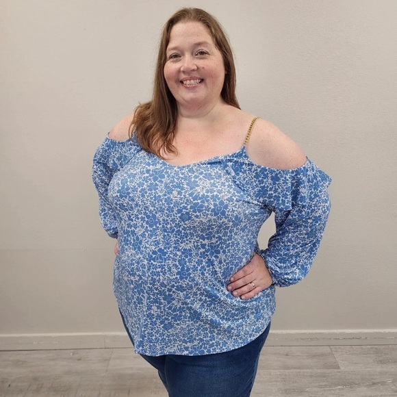 Michael Kors Blue & White Cold Shoulder Top - Size 3X - Picture 2 of 4